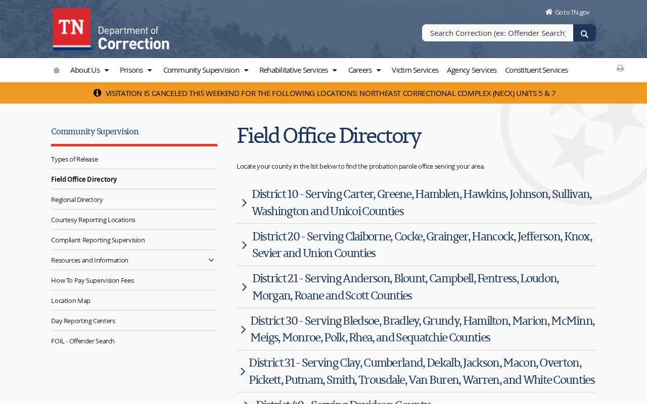 TDOC District 31 office serving Smith County parole and probation cases