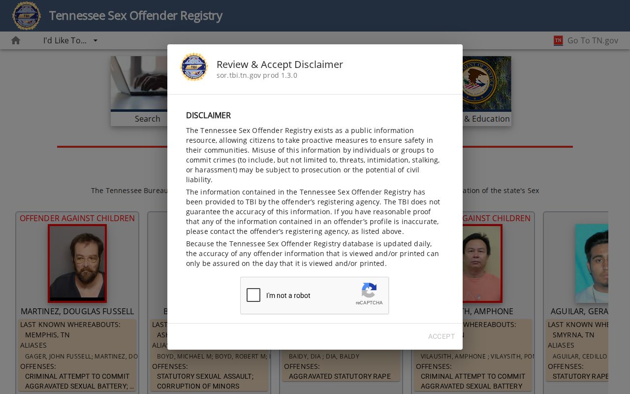 TBI registry source for a qualifying Smith County released-person photo
